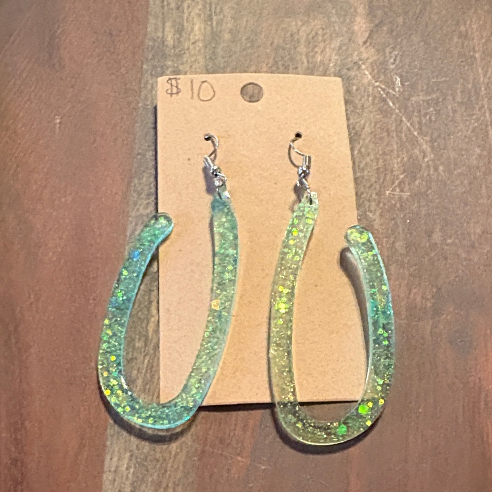 Glittering Green Hoop Earrings